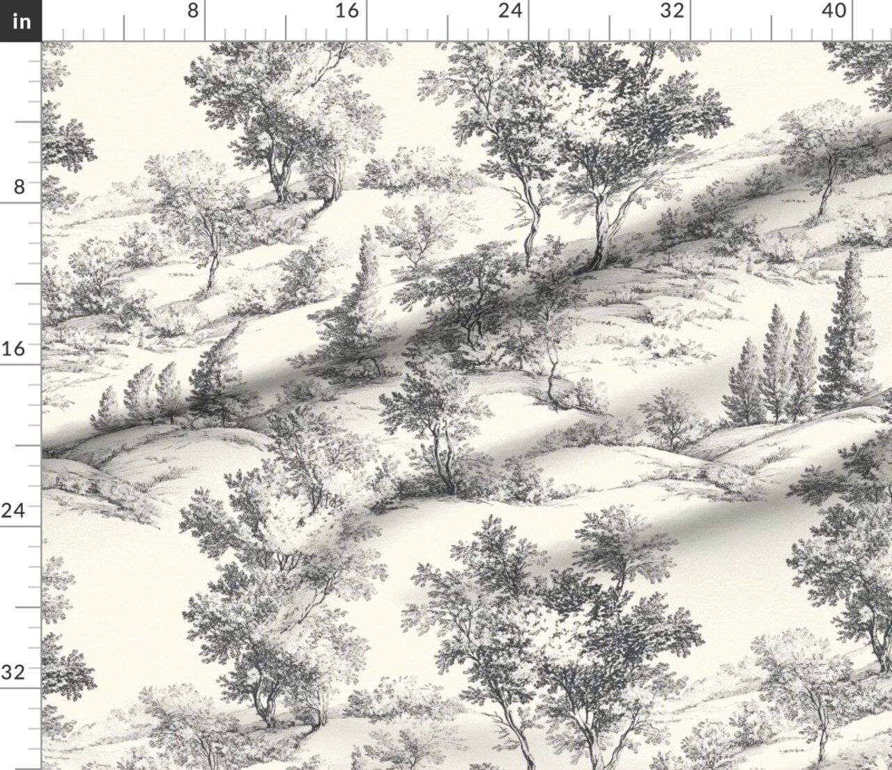 Toile Vintage Landscape Forest Scenery French Toile Rustic Hills Trees Woodland Traditional Custom Printed Fabric by Spoonflower Various Fabrics by the Yard or Fat Quarter